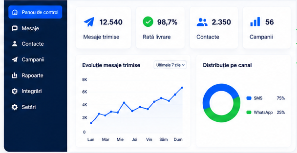 Dashboard E-MESAJ pentru campanii si rapoarte